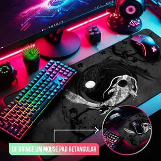 Kit 2 Mouse Pad Gamer Grande 70x35cm Quadrad Ergonômico 24x18cm Borda Costurada Diversas Estampas