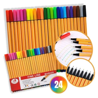 Kit de Canetas Fine Line Coloridas 12/24 cores Ponta Fina 0.4 mm Esferográfica Escola