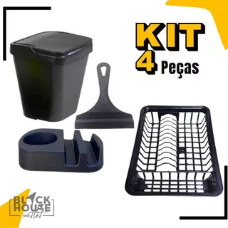Kit Cozinha Porta Detergente / Rodo de Pia / Lixeira + Escorredor de Louça Area Gourmet