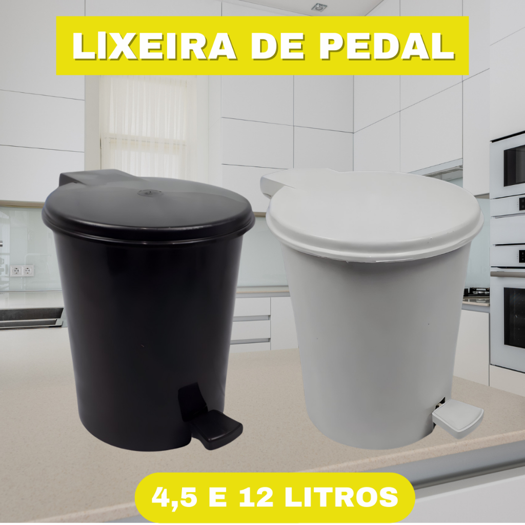 Lixeira de Pedal de Plastico 4,5 Litros e 12 Litros casa banheiro cozinha