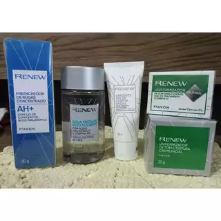 Kit Renew Creme Facial Tratamento Área dos Olhos Sérum Água Micelar Gel de Limpeza