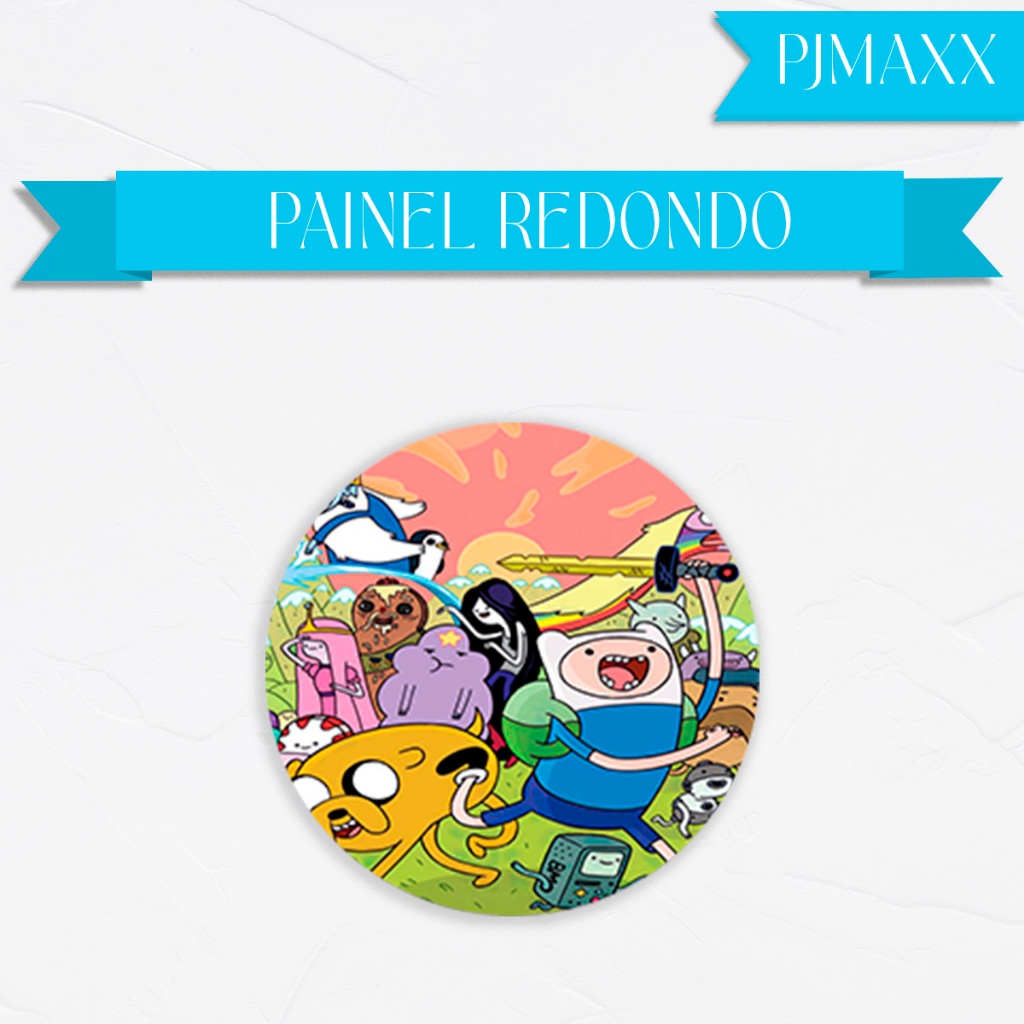 Capa Para Painel Redondo tema Hora de Aventura Finn Jake Desenho Infantil Decoração Elegante Malha Sublimada