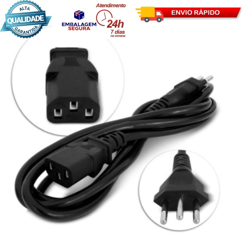 Cabo de Força Tripolar P/ Fonte Pc Monitor Padrão Inmetro - 1.5M