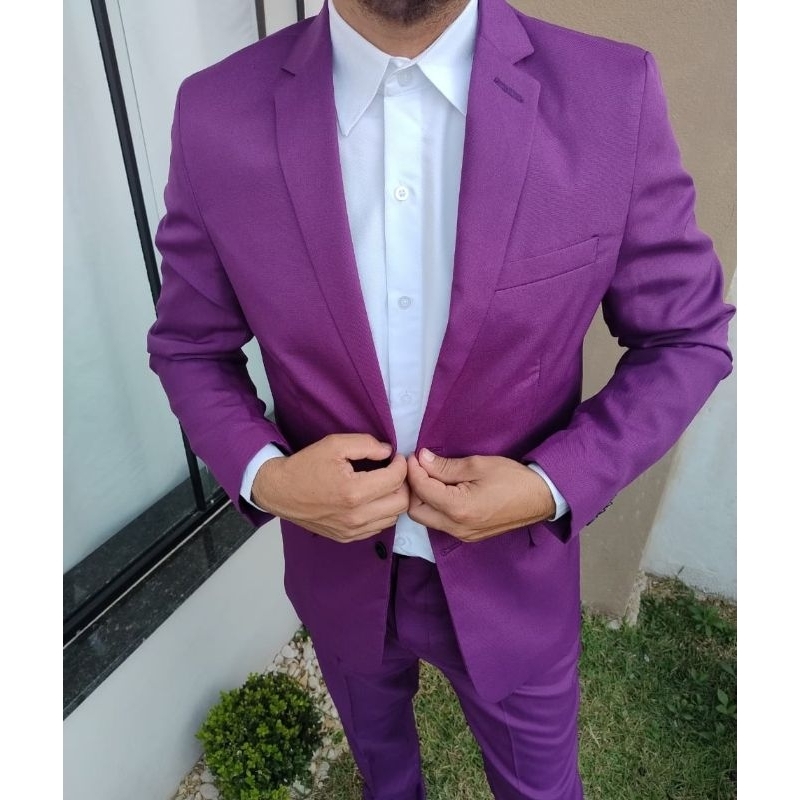 Terno Masculino Roxo Slim Corte Italiano Completo ( Calça e Blazer ...