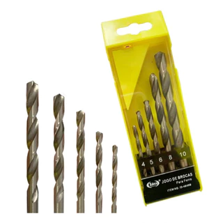 Kit Jogo 5 Broca Para Ferro Em Aço Rapido Hss Metal 4 A 10 Mm