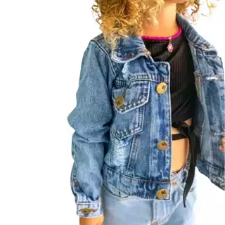 Jaqueta Jeans marmorizada clara Infantil Destroyed Moda Blogueirinha Menina diva