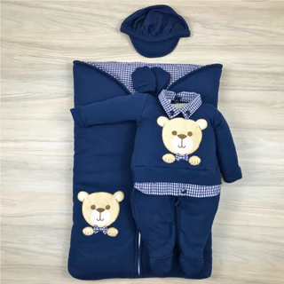Saida maternidade bebê menino bordado Bear com saco de dormir confortável