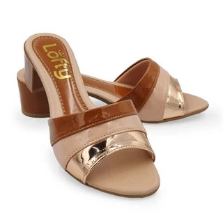 Tamanco Salto Médio Feminino Caramelo Rosé Metalizado