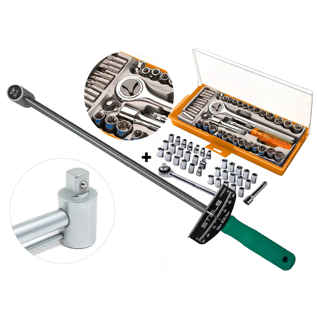 Torquímetro De Vareta 1/2 + Kit Jogo Soquete 40pç Sextavado