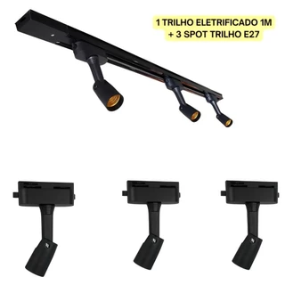 Kit Trilho Eletrificado 1 Metro + 3 Spots Soquete E27 Bivolt