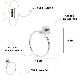 Porta Toalha de Rosto Mãos Argola Aço Inox