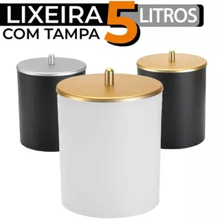 Lixeira Luxo 5 Litros Com Tampa Tipo Inox Banheiro Cozinha Lavabo Escritório Promoção