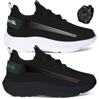 Kit 2 pares Tênis Masculino Leve Confortável Academia + Relógio