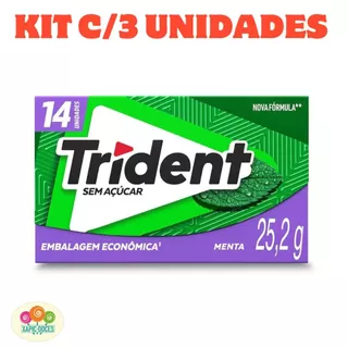 Kit com 3 CHICLETES TRIDENT NEW 14S MENTA