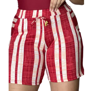 Kit 2 shorts crepe feminino listrados e floridos