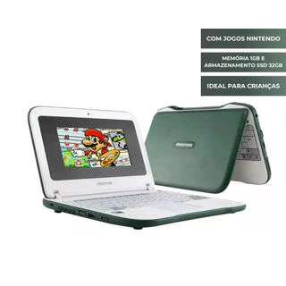 Laptop Notebook Ideal para Crianças com Jogos Processador Atom Memória 1GB SSD 32GB 7" Wi-fi