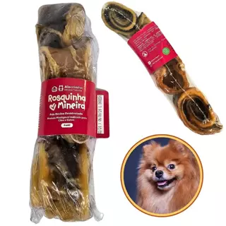 Mordedor Natural Para Cachorro Pele Bovina 4 unidades (5cm x 3cm cada) - Rosquinha Mineira Alecrim Pet
