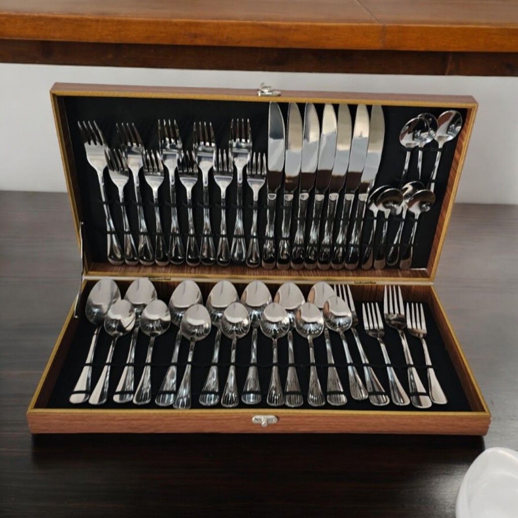 Kit Faqueiro Jogo Talheres Inox 42 Peças Com Maleta De Madeira Completo ...
