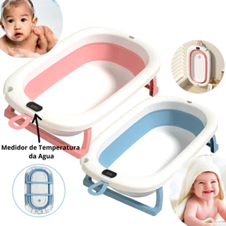 Banheira de Bebe Com Suporte Infantil Dobrável Viagem Portátil Bebê Azul Rosa Banheira Dobrável Silicone Abre e Fecha