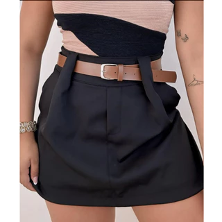 Short Saia Alfaiataria Feminino Social Cintura Alta Com Cinto