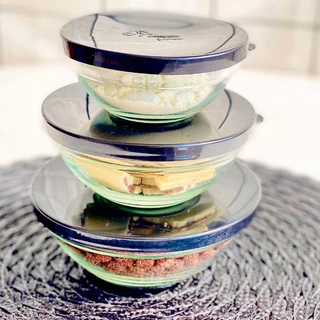 Conjunto De 3 Potes Tigelas De Vidro Com Tampa