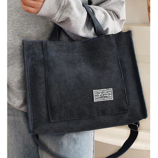 Bolsa Feminina Lona Tecido Ombro Transversal Veludo Media Bolsa Quadrada 2 Alças Moda