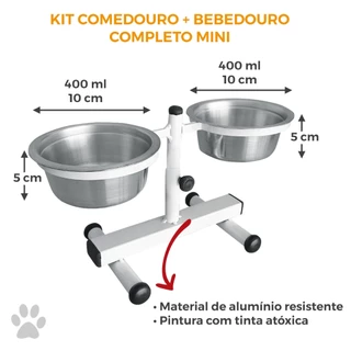 Comedouro Duplo Elevado Alto Ajustável Regulável para Cachorro e Gato