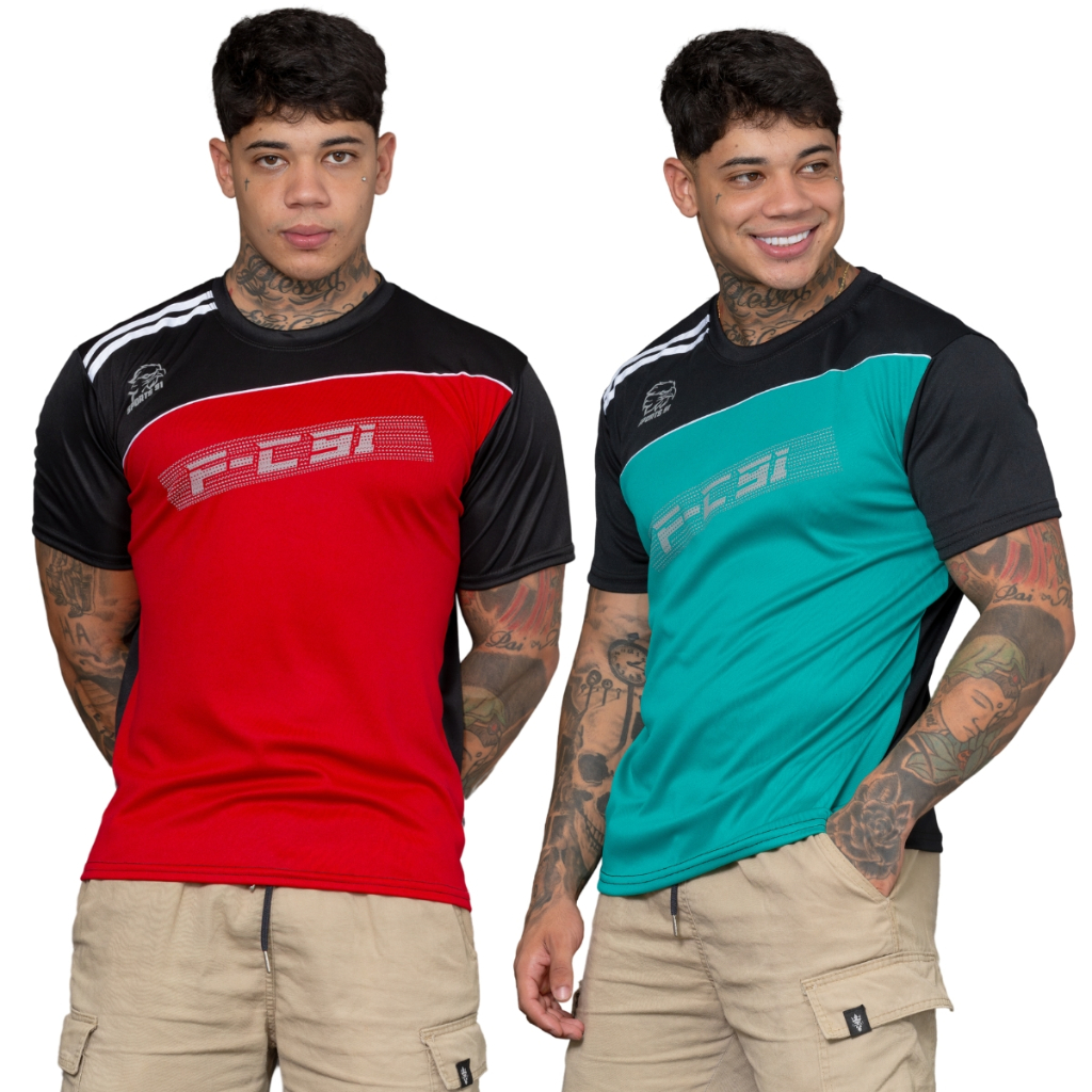 Kit 2 Camisas Masculina Manga Curta Dry Fit Camisa Fitness Treino Academia Corrida Ciclismo Cross Passeio