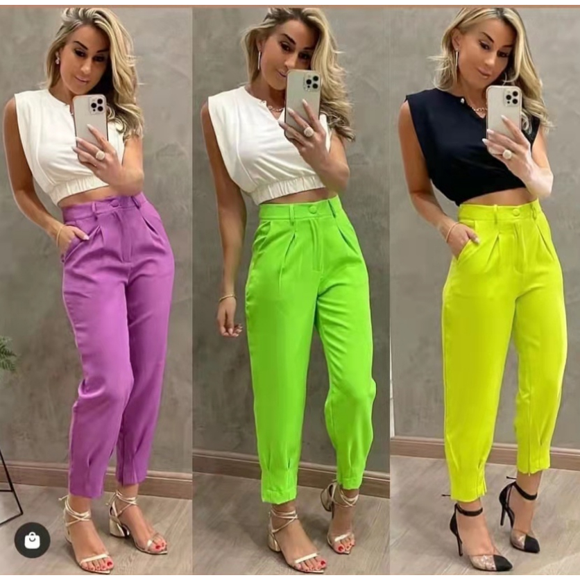 Calça Cenoura Jogger Alfaiataria Feminina Barra Com Ziper