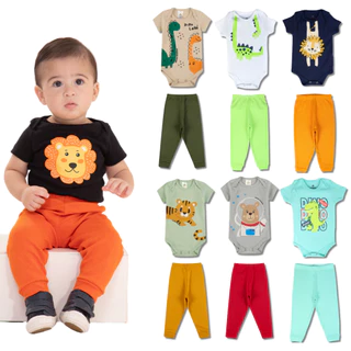 Kit 8 Peças de Roupas para Bebê Menino (4 Body Curto + 4 Calça Mijão) Kit 4 Body Roupa Infantil Bebê