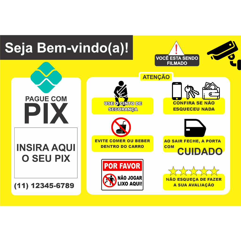 Kit com 2 Placas Personalizadas Pix QR Code para aplicativo de 99POP UBER Taxi