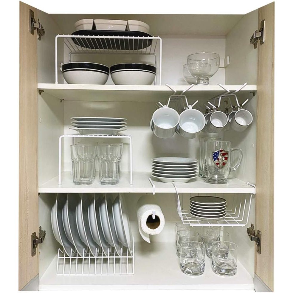 Kit Organizador de Armário Aramado de Cozinha Suporte de Prato Xícara Cesto 7 Peças | Shopee Brasil