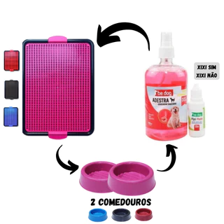 Kit Sanitário Canino Pet + Educador Pet Xixi Sim Pode Xixi Não Pode + 2 Comedouros Cachorro Tapete Higiênico
