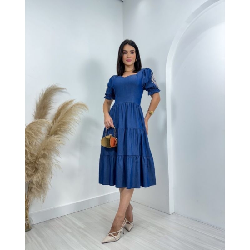 Hot vestido tecido jeans mole Shop Black Friday