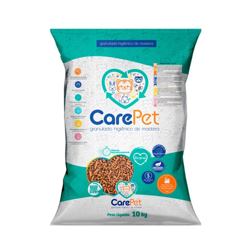 Granulado Higiênico de Madeira CarePet Premium Original 10Kg
