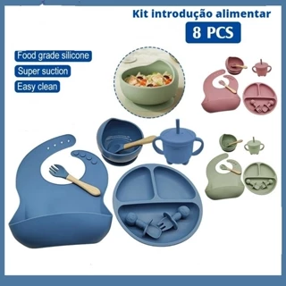 Talheres de bebê 8PCS/Conjunto. Acompanha tigela de ventosa,sippy cup, bibs e colher.