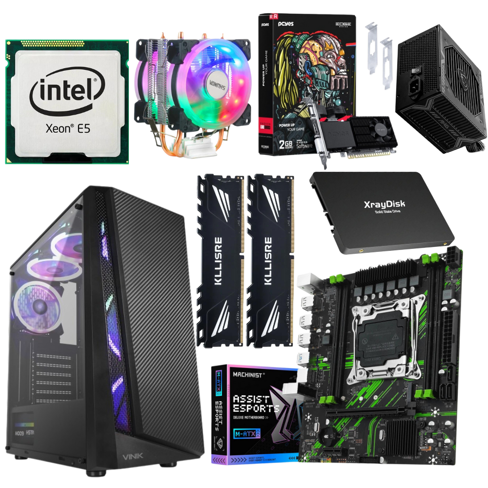 Kit PC Gamer X99 Xeon2650/2680V4 RAM16/32gb GPU RADEON 2GB SSD1TB Fonte 650w + WIN10/11