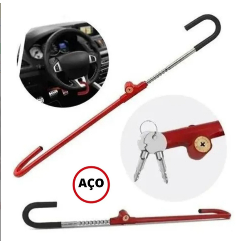 Trava Carneiro Antifurto Pedal E Volante De Aco Para Carro