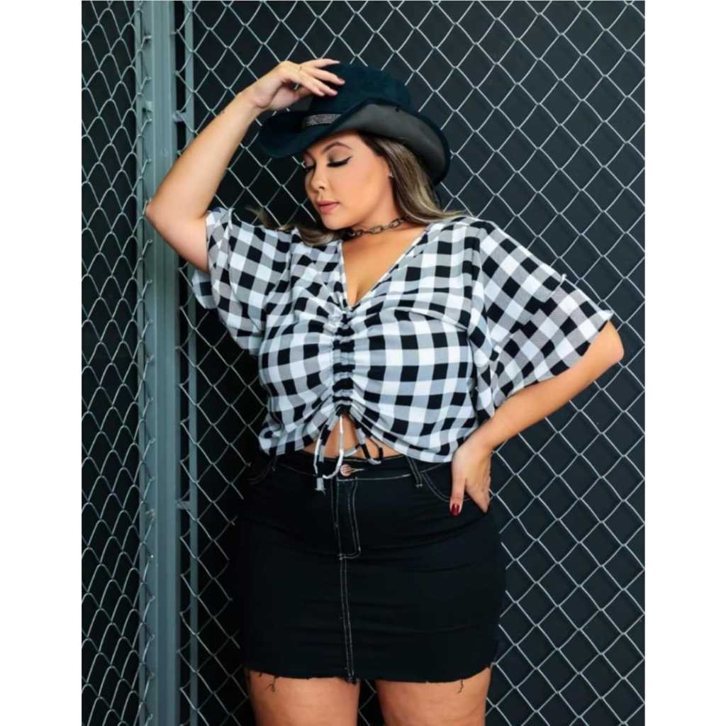 Cropped Plus Size Xadrez borboleta C/ Lastex nas costas | Shopee