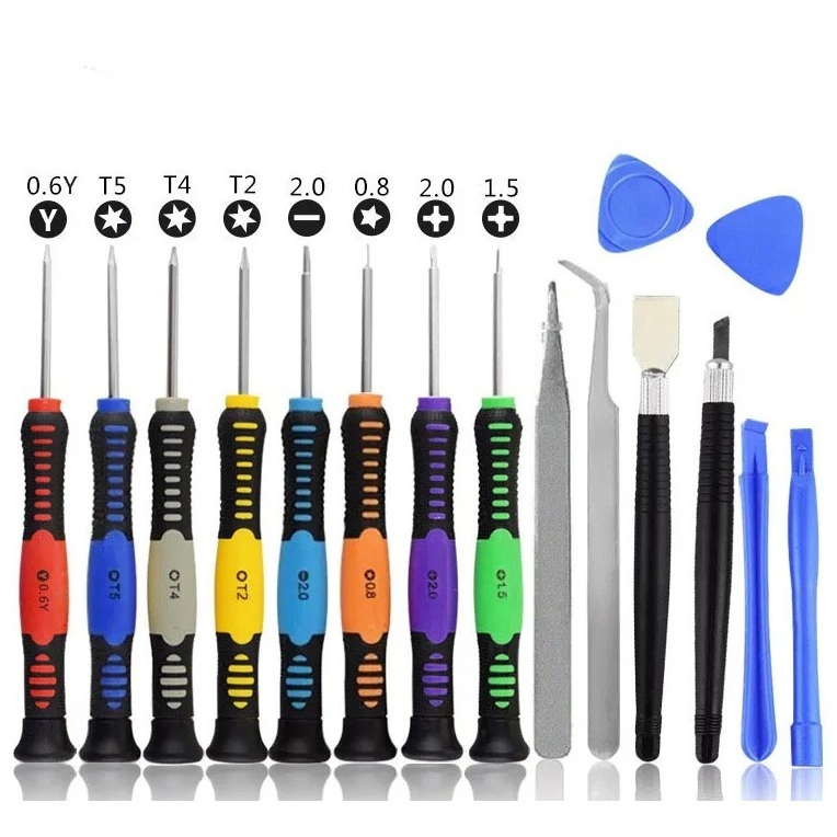 Kit Jogo de Chaves De Precisão 17 Peças Fenda Philiphs Torx Y Pinça Reparo De Celular