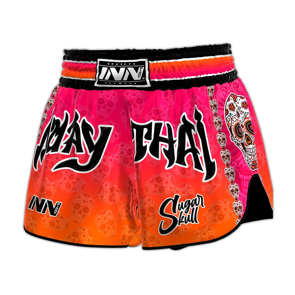 Sugar Skull Pink Print Pattern Muay Thai Boxing Shorts main image 1