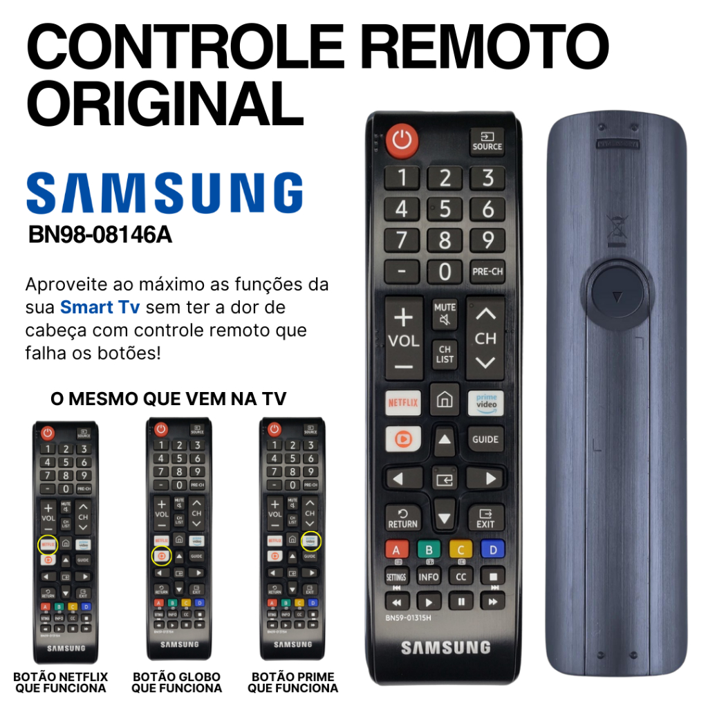 Controle TV Original Samsung Smart Hub BN98-08146A