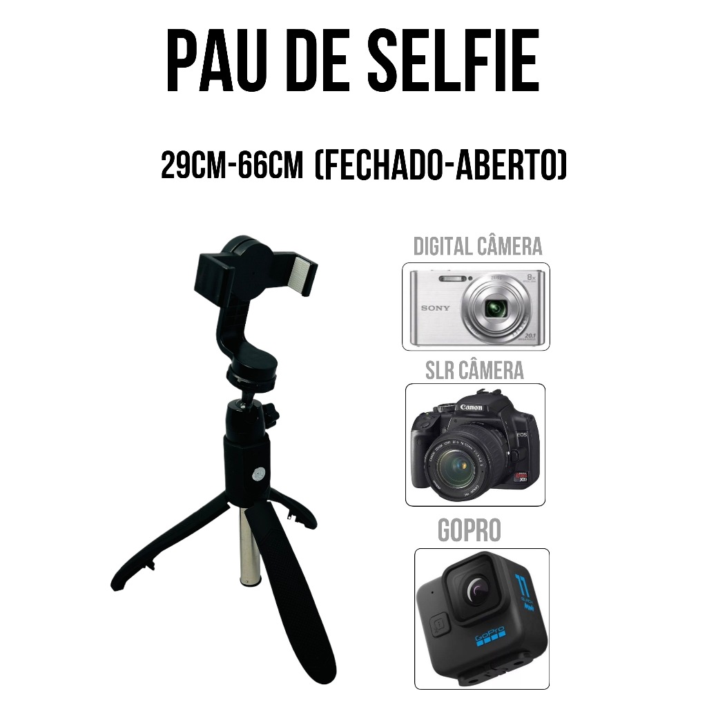 Pau de Selfie Bluetooth Tripé Controle Disparador Sem Fio Dobrável Para  Smartphones Android/IOS (K05)