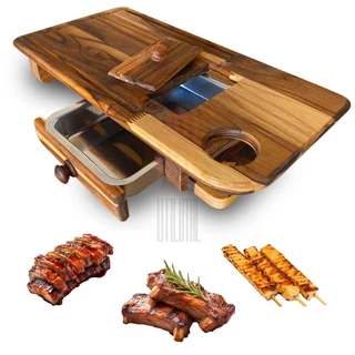 Tábua De Carne Inteligente Churrasco Com Gaveta e Porta Latinha Madeira