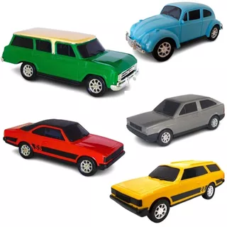 KIT 5 EM 1 - CARROS DE BRINQUEDO FUSCA GOL OPALA CARAVAN VERANEIO DIVERPLAS CARRINHOS MINIATURA