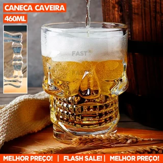 Kit 6 Canecas Copos Copo de Chopp Cerveja Multiuso 460ml Estilo Caveira Alto Relevo Com Alça Cozinha