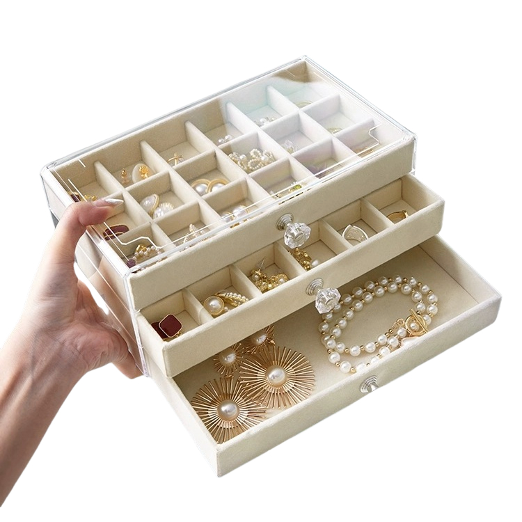 Porta Joia Acrílico Luxo Com 3 Camadas Brinco Anel Compartimento -CX2020-1