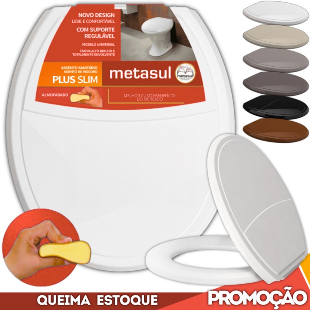 Assento Sanitário Almofadado Básico Oval Universal Plus Slim Metasul