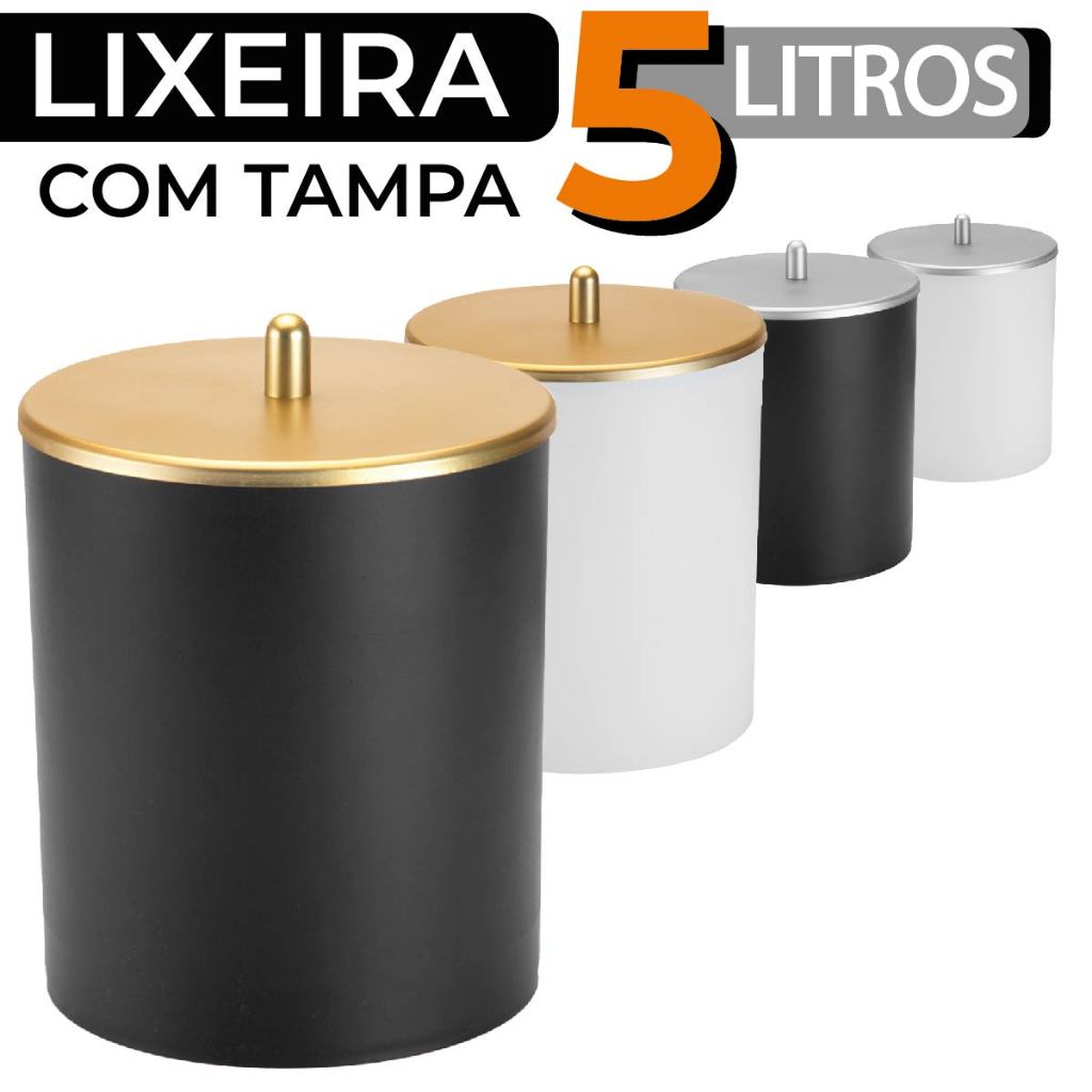 Lixeira de Banheiro 5 Litros Com Tampa Tipo Inox Cozinha Escritorio Lavabo Arthi