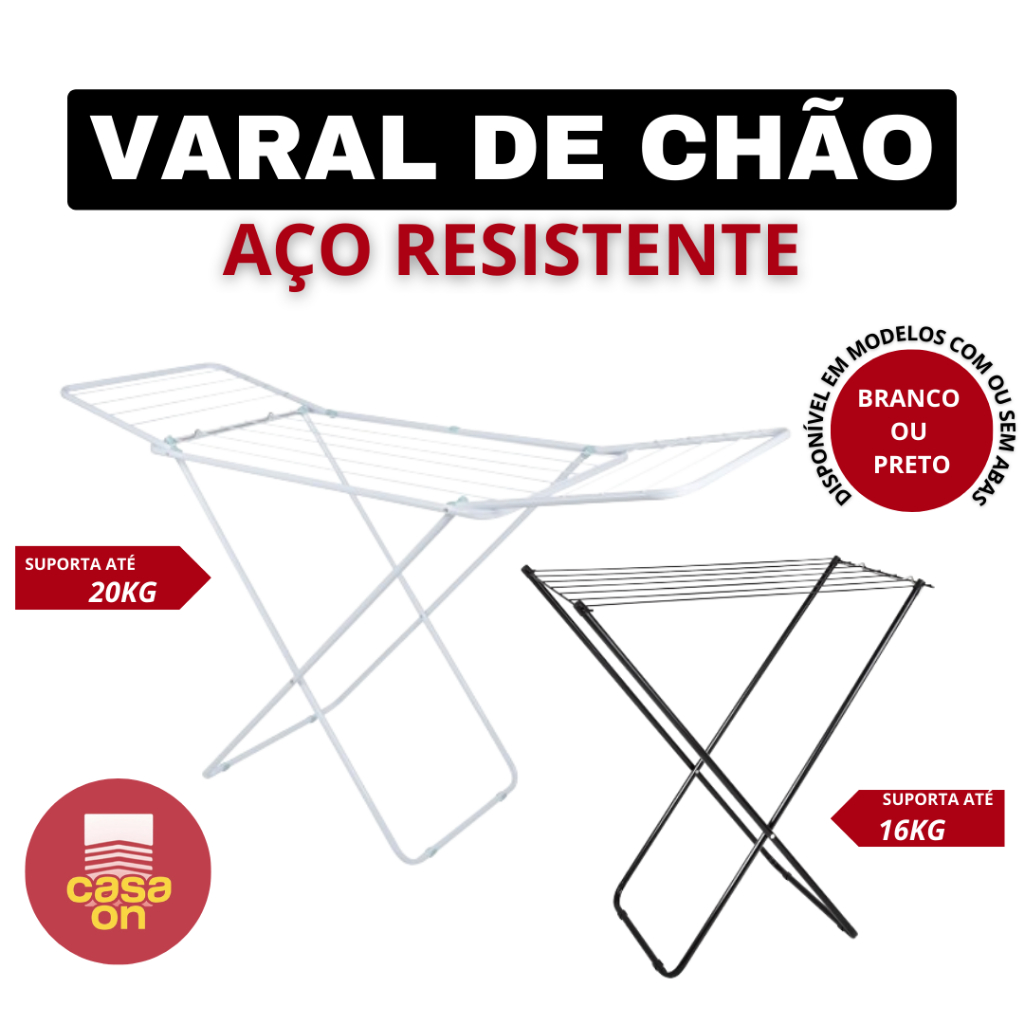 Varal De Chão Slim Compacto Em Aço Retrátil Reforçado Mor - Com Abas e Sem Abas